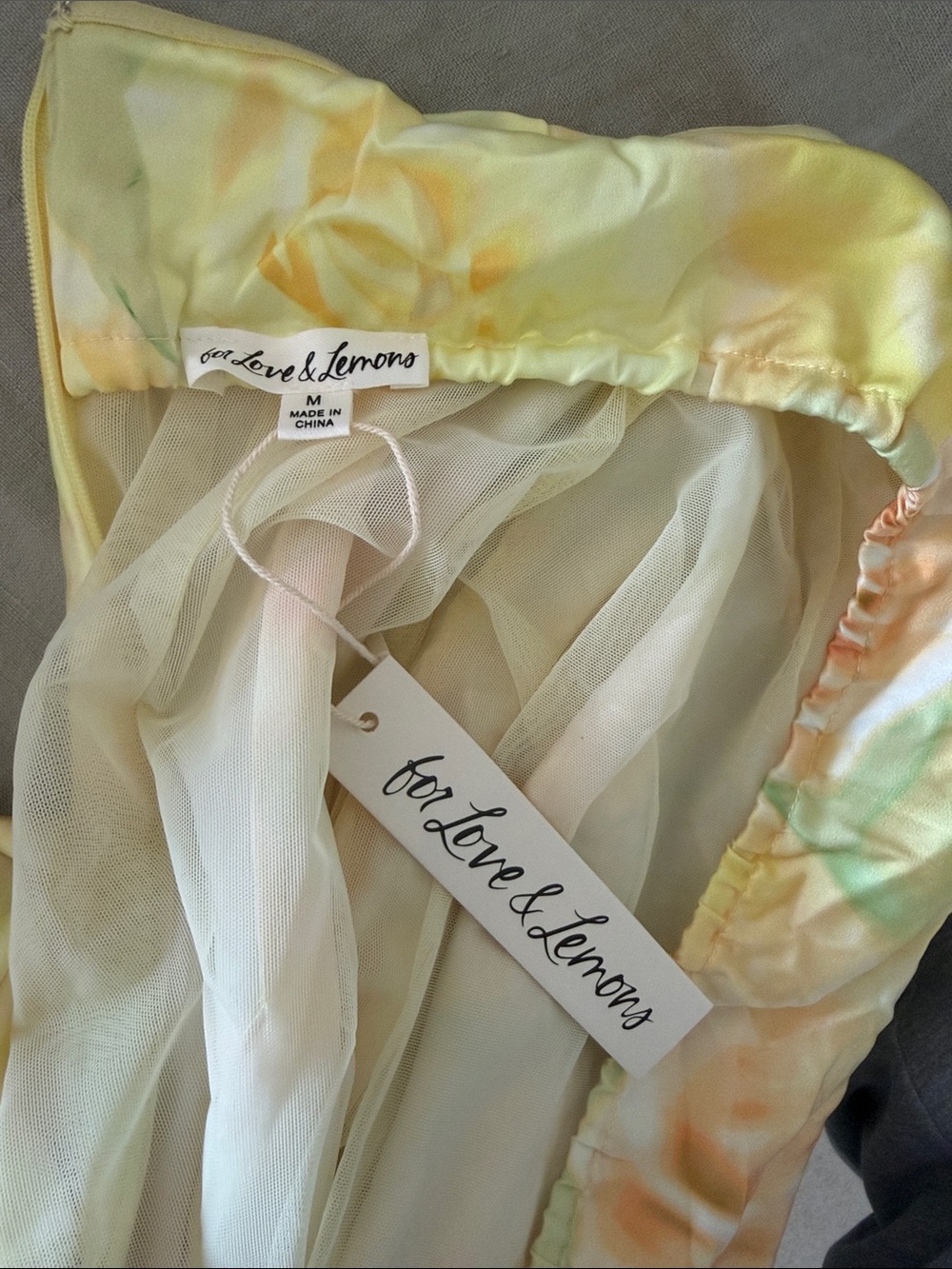 For Love and Lemons Strapless Yellow Floral Satin Maxi Dress - Picture 6 of 6